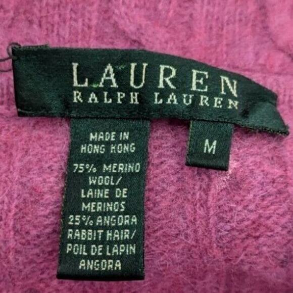 Ralph Lauren Pink Cableknit Angora Merino Wool Collared Cardigan Women‎ Medium - Picture 5 of 6